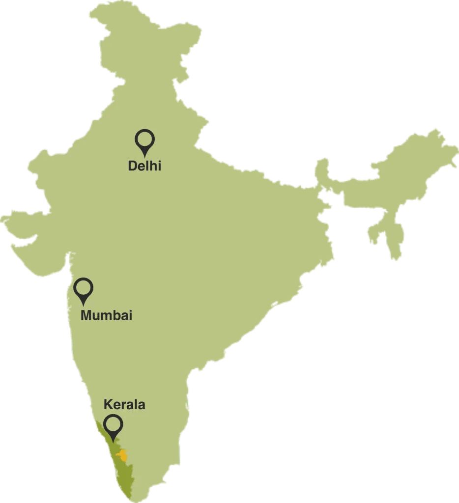 Map of India highlighting Kerala on the south-west coast