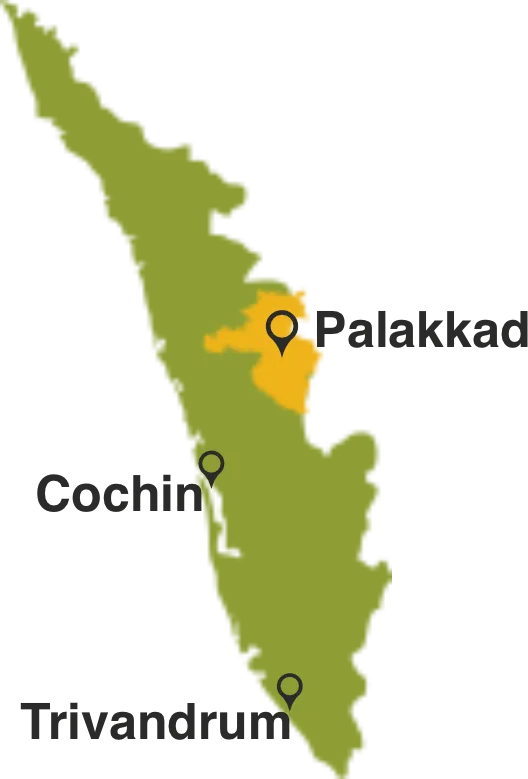 Map of Kerala highlighting Palakkad District